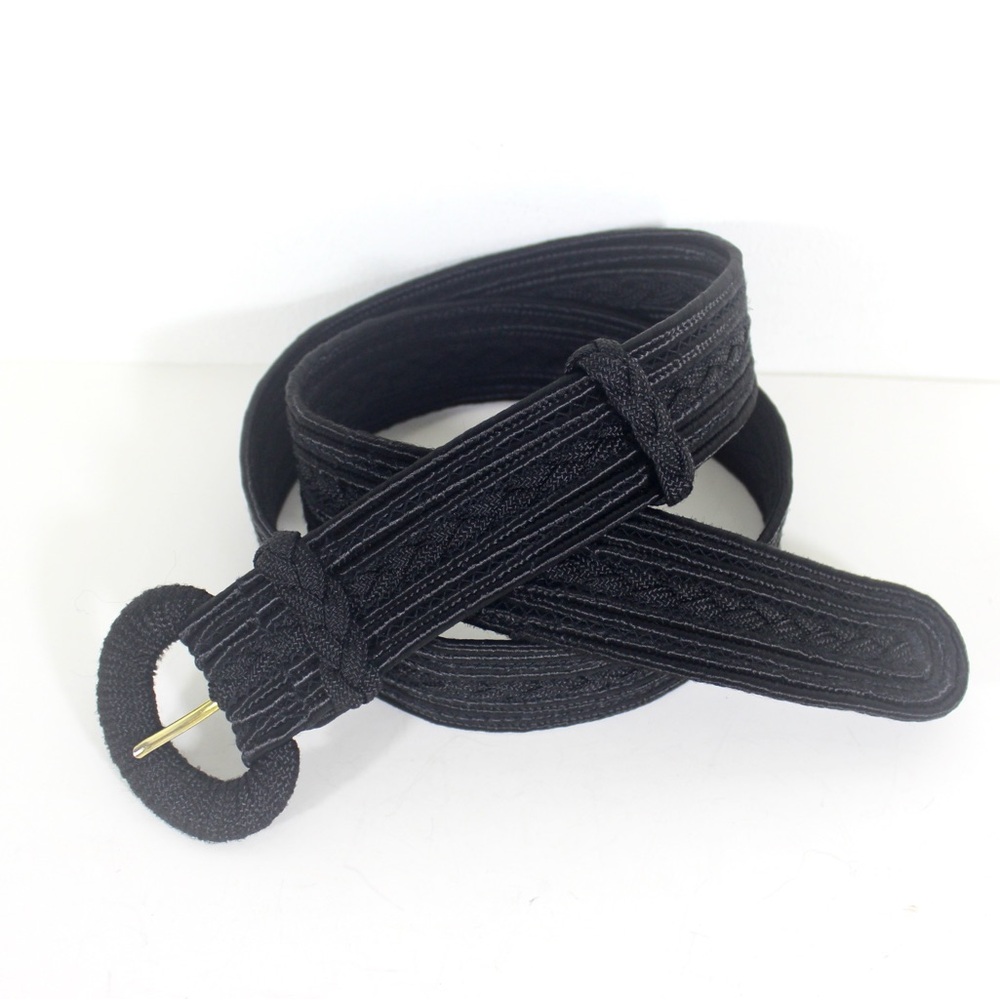 Black Silky Woven Cord Belt 1980’s Dressy Satin Braided Wide Chunky Eighties
